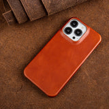 Oil Wax Genuine Leather Apple iPhone Case-Exoticase-For iPhone 17 Pro Max-Orange-Exoticase