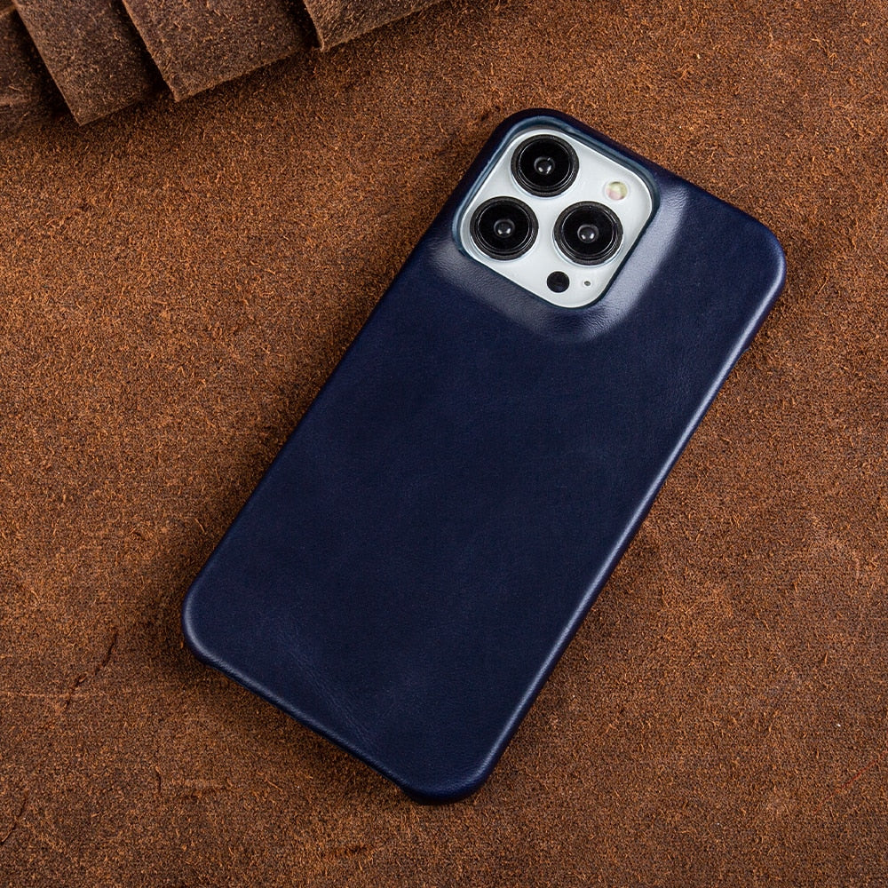 Oil Wax Genuine Leather Apple iPhone Case, For iPhone 17 Air / Navy Blue Oil Wax Genuine Leather Apple iPhone Case, For iPhone 17 Air / Navy Blue
