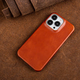 Oil Wax Genuine Leather Apple iPhone Case-Exoticase-For iPhone 17 Pro Max-Orange-Exoticase