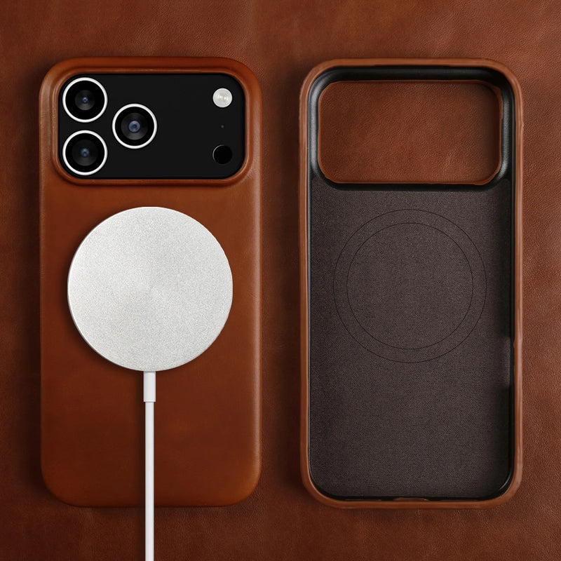 Oil Wax Genuine Leather Apple iPhone Case, For iPhone 16 Plus / Brown Oil Wax Genuine Leather Apple iPhone Case, For iPhone 16 Plus / Brown