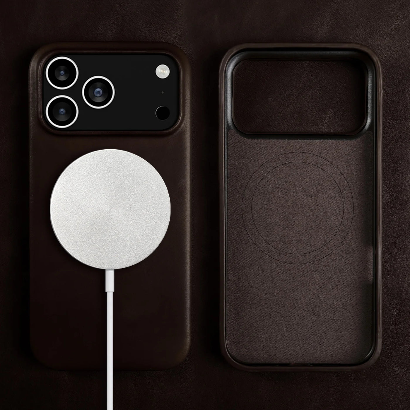 Oil Wax Genuine Leather Apple iPhone Case, For iPhone 15 Plus / Chocolate