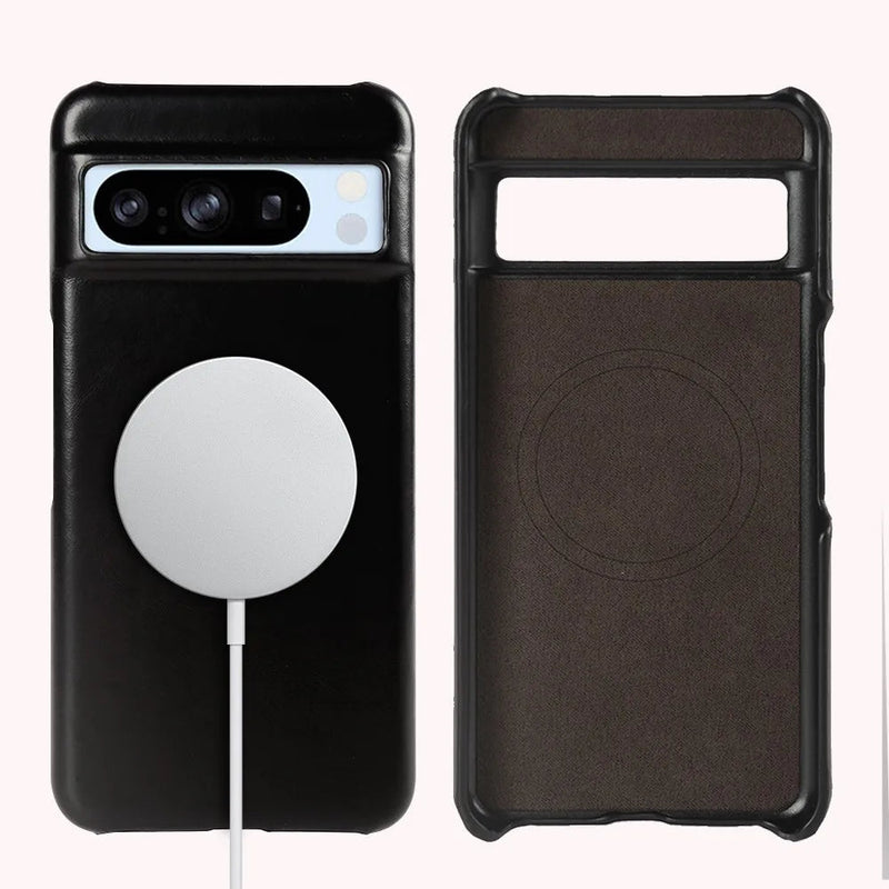Oil Wax Genuine Leather Google Pixel Case-Exoticase-For Google Pixel 8 Pro-Black-Exoticase