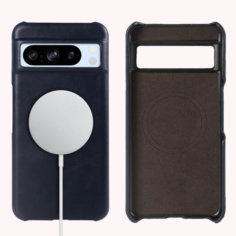 Oil Wax Genuine Leather Google Pixel Case-Exoticase-For Google Pixel 8 Pro-Blue-Exoticase