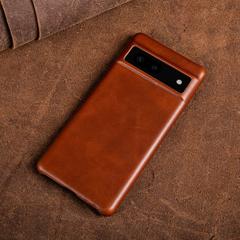Oil Wax Genuine Leather Google Pixel Case - Exoticase - For Google Pixel 8 Pro / Brown 1