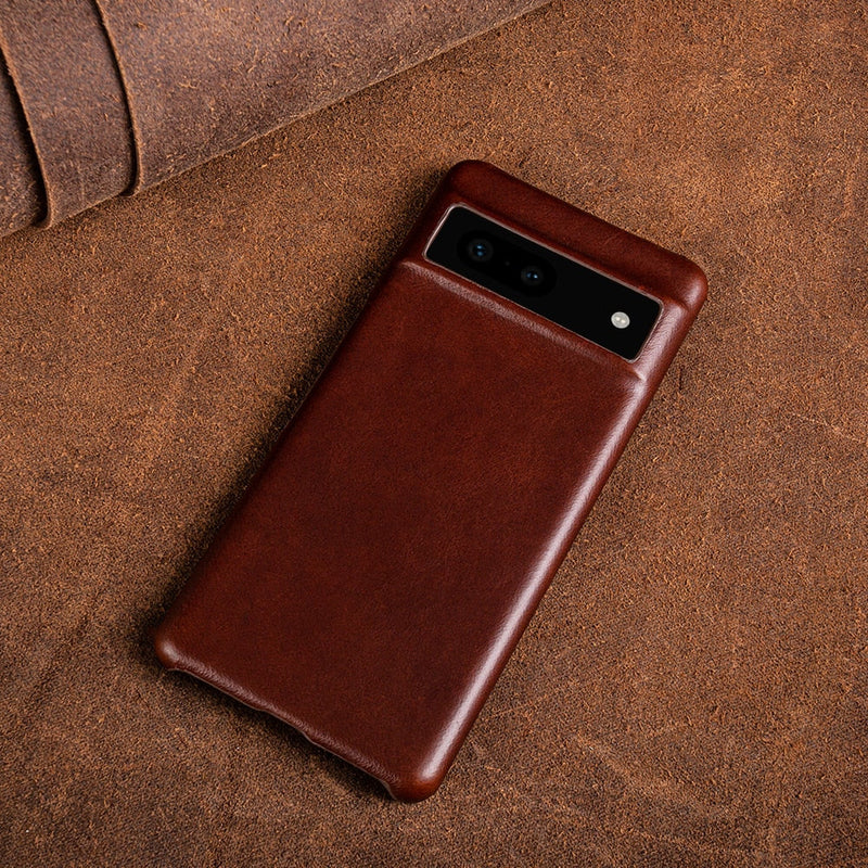 Oil Wax Genuine Leather Google Pixel Case - Exoticase - For Google Pixel 8 Pro / Brown 2