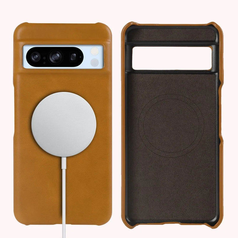Oil Wax Genuine Leather Google Pixel Case-Exoticase-For Google Pixel 8 Pro-Yellow-Exoticase