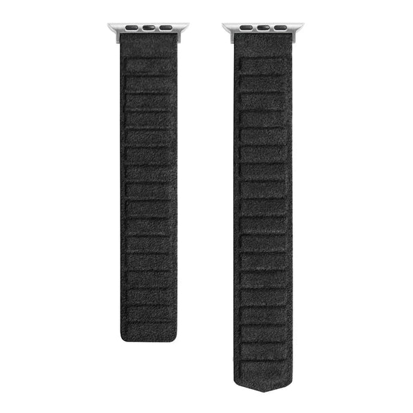 Original ALCANTARA Magnetic Strap for Apple Watch-Exoticase-Black - Silver Buckle-49mm Ultra 1 and 2-