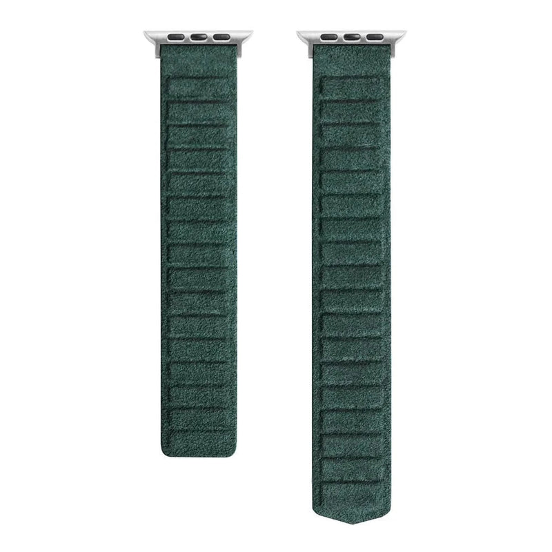 Original ALCANTARA Magnetic Strap for Apple Watch-Exoticase-Green - Silver Buckle-49mm Ultra 1 and 2-