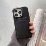 PU Leather iPhone Case With Card Holder-Exoticase-For iPhone 14 Pro Max-Black-