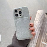 PU Leather iPhone Case With Card Holder-Exoticase-For iPhone 14 Pro Max-Grey Blue-