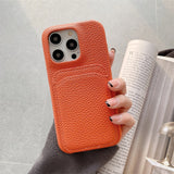 PU Leather iPhone Case With Card Holder-Exoticase-For iPhone 14 Pro Max-Orange-