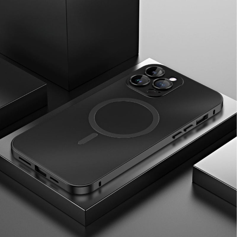PerfectFit Snap Lock Aluminum iPhone Case-Exoticase-For iPhone 14 Pro Max-Black MagSafe-