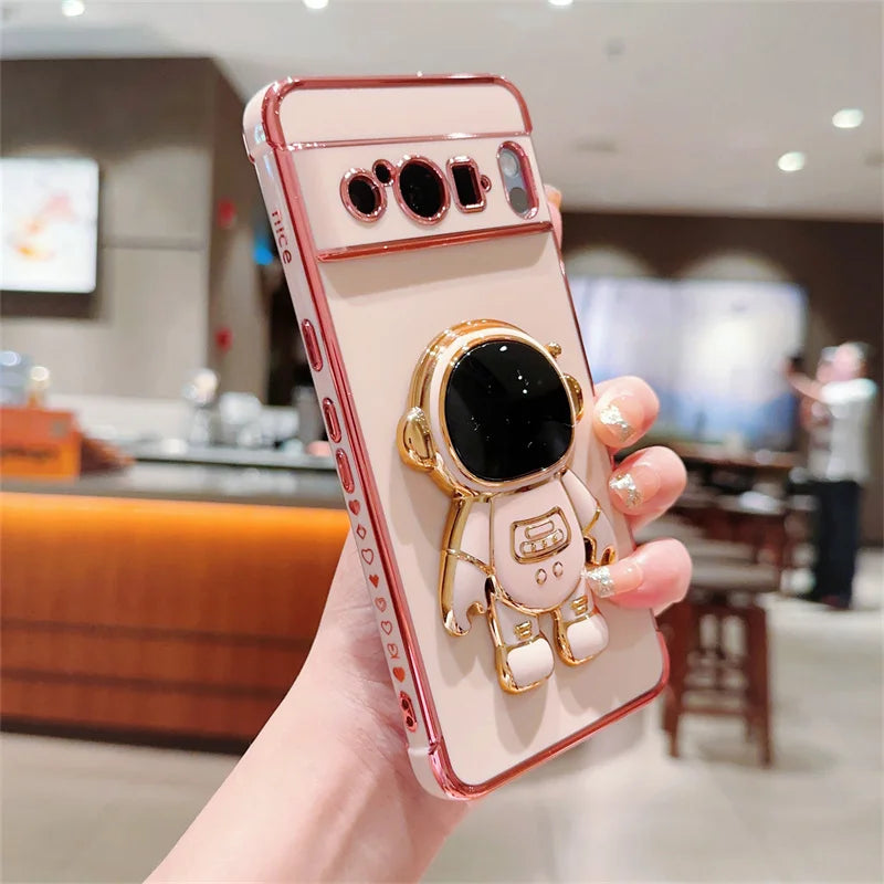 Plated Astronaut Stand Google Pixel Case-Exoticase-For Pixel 8 Pro-Pink-