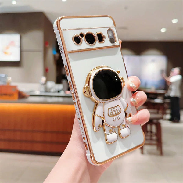 Plated Astronaut Stand Google Pixel Case-Exoticase-For Pixel 8 Pro-White-