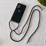 Plated Heart Silicone Samsung Case with Crossbody Lanyard-Exoticase-For Samsung S22 Ultra-Black-