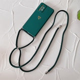 Plated Heart Silicone Samsung Case with Crossbody Lanyard-Exoticase-For Samsung S22 Ultra-Dark Green-