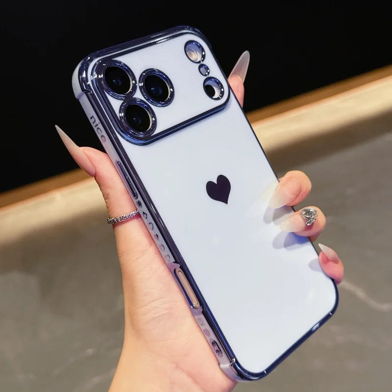 Plated Heart iPhone case with Side Heart Designs, For iPhone 16 Plus / White Plated Heart iPhone case with Side Heart Designs, For iPhone 16 Plus / White