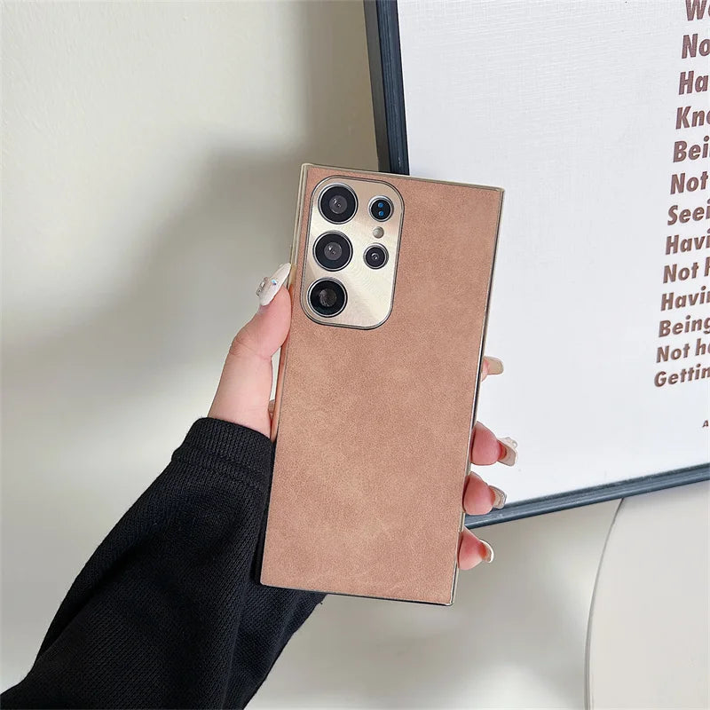 Plated Leather Suede Samsung Case-Exoticase-For Samsung S23 Ultra-Brown-