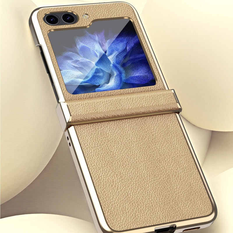 Plated Natural Cowhide Leather Samsung Z Flip-Exoticase-