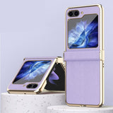 Plated Natural Cowhide Leather Samsung Z Flip-Exoticase-For Galaxy Z Flip 5-Purple-