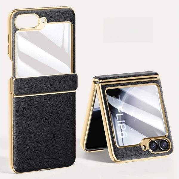 Plated PU Leather Samsung Z Flip Case-Exoticase-Black-For Z Flip 6-Exoticase