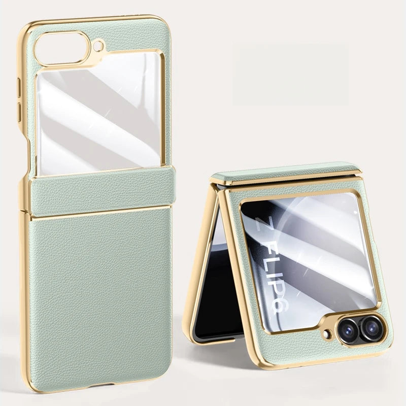 Plated PU Leather Samsung Z Flip Case-Exoticase-Green-For Z Flip 6-Exoticase