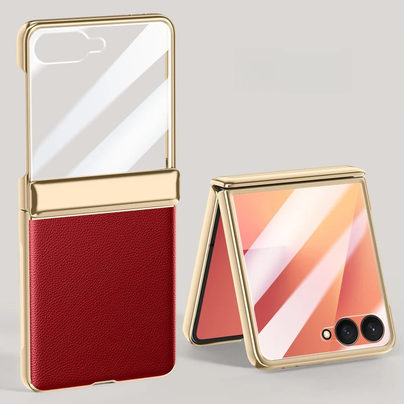 Plated PU Leather Samsung Z Flip Case-Exoticase-Red-For Z Flip 7-Exoticase
