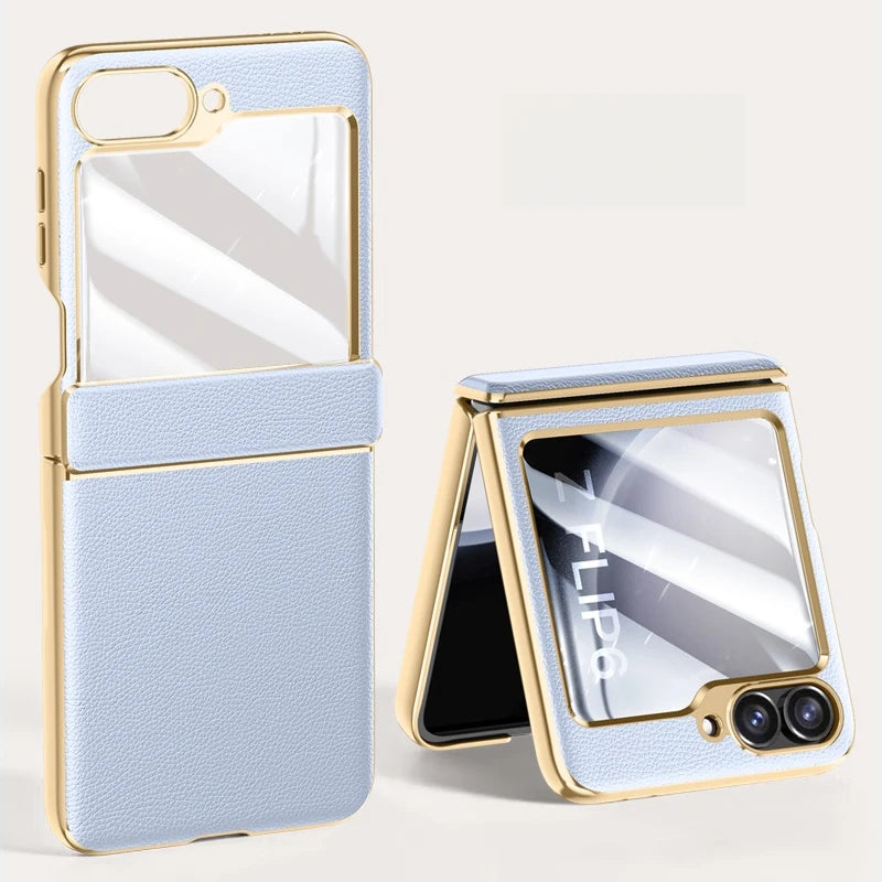 Plated PU Leather Samsung Z Flip Case-Exoticase-Light Blue-For Z Flip 6-Exoticase