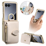 Plated Ring Leaf Zip Wallet Motorola Razr Case-Exoticase-Motorola Razr Ultra 2025-Beige-Exoticase