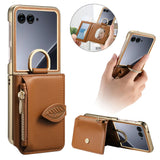 Plated Ring Leaf Zip Wallet Motorola Razr Case-Exoticase-Motorola Razr Ultra 2025-Brown-Exoticase