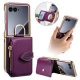 Plated Ring Leaf Zip Wallet Motorola Razr Case-Exoticase-Motorola Razr Ultra 2025-Purple-Exoticase