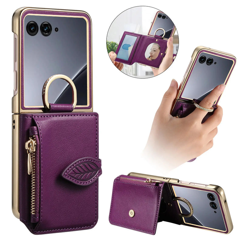 Plated Ring Leaf Zip Wallet Motorola Razr Case, Motorola Razr Ultra 2025 / Purple