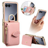 Plated Ring Leaf Zip Wallet Motorola Razr Case-Exoticase-Motorola Razr Ultra 2025-Pink-Exoticase