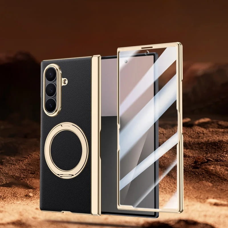 Plated Samsung Fold Case with Ring and Front Glass-Exoticase-Exoticase