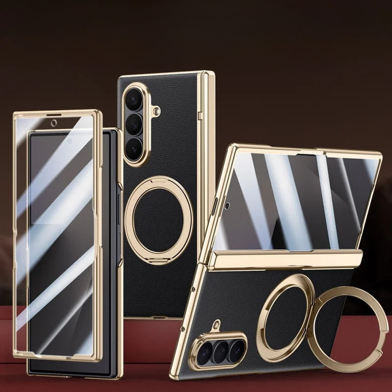 Plated Samsung Fold Case with Ring and Front Glass-Exoticase-Exoticase