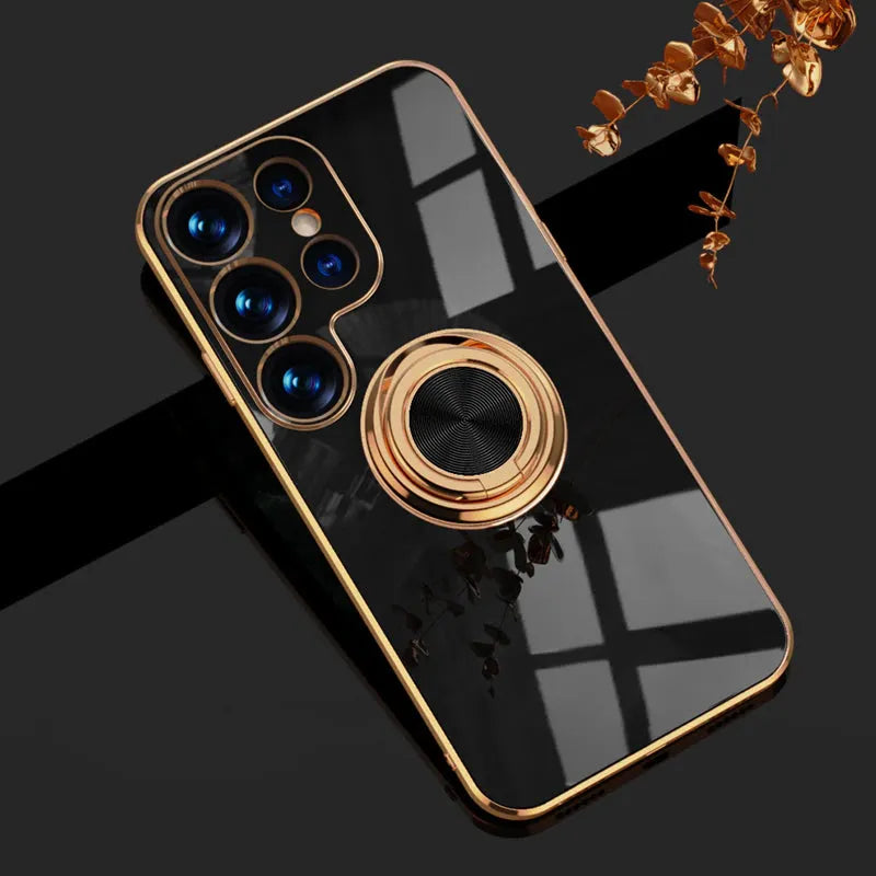 Plated Samsung Galaxy Case With Ring Holder-Exoticase-For Samsung Galaxy S23 Ultra-Black-