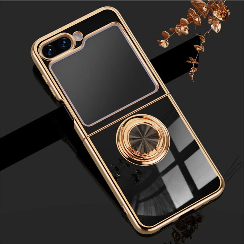 Plated Samsung Galaxy Z Flip Case with Ring-Exoticase-Black-For Samsung Z Flip 6-Exoticase