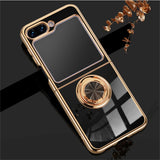 Plated Samsung Galaxy Z Flip Case with Ring-Exoticase-Black-For Samsung Z Flip 6-Exoticase