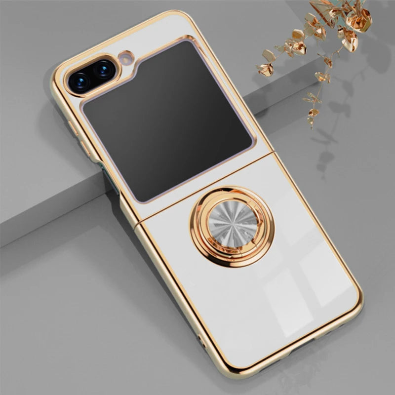 Plated Samsung Galaxy Z Flip Case with Ring-Exoticase-White-For Samsung Z Flip 7-Exoticase