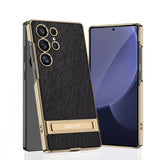 Plated Slim Hard Samsung Case with Kickstand-Exoticase-For Galaxy S25 Ultra-Brushed Black-Exoticase