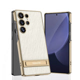 Plated Slim Hard Samsung Case with Kickstand-Exoticase-For Galaxy S25 Ultra-Brushed White-Exoticase