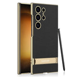 Plated Slim Hard Samsung Case with Kickstand - Exoticase - For Galaxy S24 Ultra / Carbon Fiber
