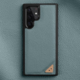 Premium Cowhide Leather Samsung Case-Samsung Galaxy Phone Case-Exoticase-S22 Ultra-Linen Blue-