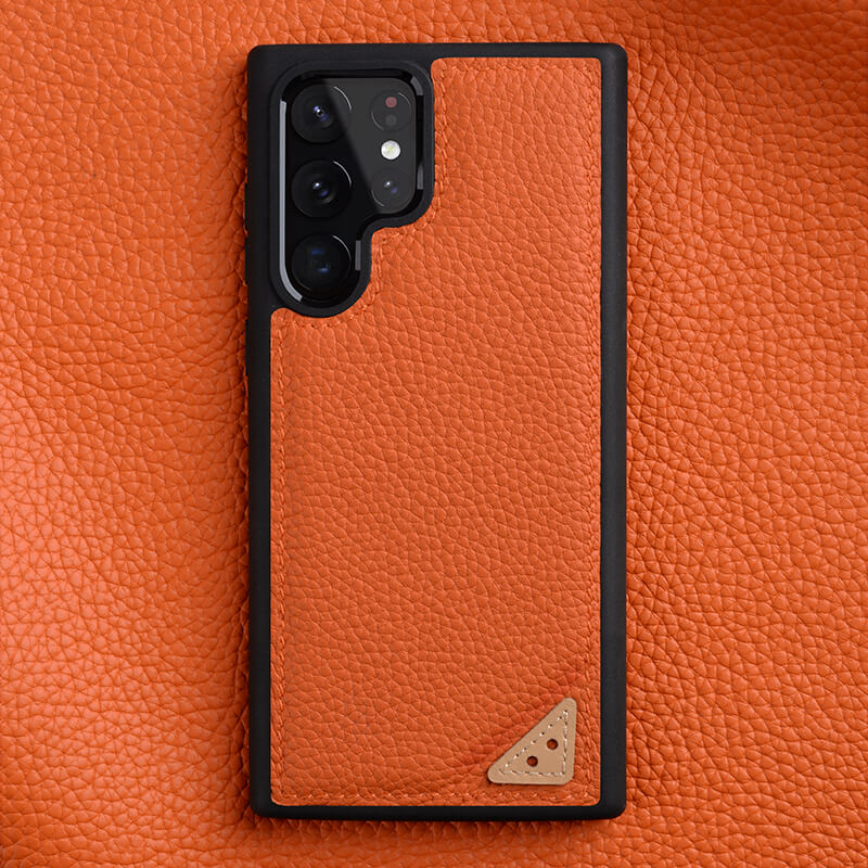 Premium Cowhide Leather Samsung Case-Samsung Galaxy Phone Case-Exoticase-S22 Ultra-Orange-