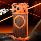 Premium Grain Wood Alloy Metal iPhone Case with Ring-Exoticase-Exoticase