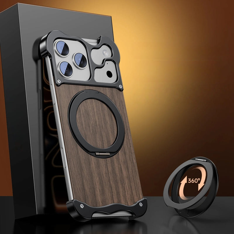 Premium Grain Wood Alloy Metal iPhone Case with Ring-Exoticase-Exoticase
