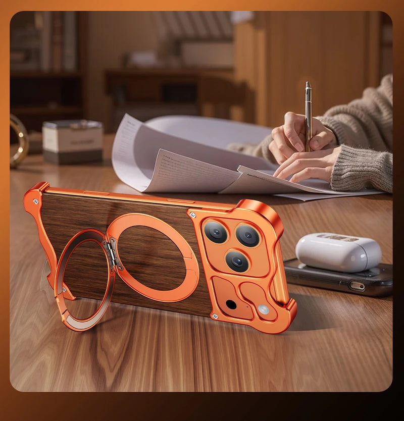 Premium Grain Wood Alloy Metal iPhone Case with Ring-Exoticase-Exoticase