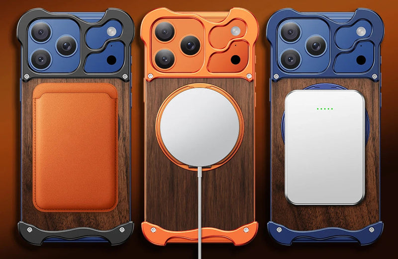 Premium Grain Wood Alloy Metal iPhone Case with Ring-Exoticase-Exoticase