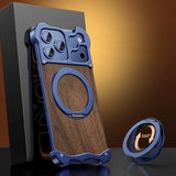 Premium Grain Wood Alloy Metal iPhone Case with Ring-Exoticase-Exoticase