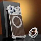 Premium Grain Wood Alloy Metal iPhone Case with Ring-Exoticase-Exoticase